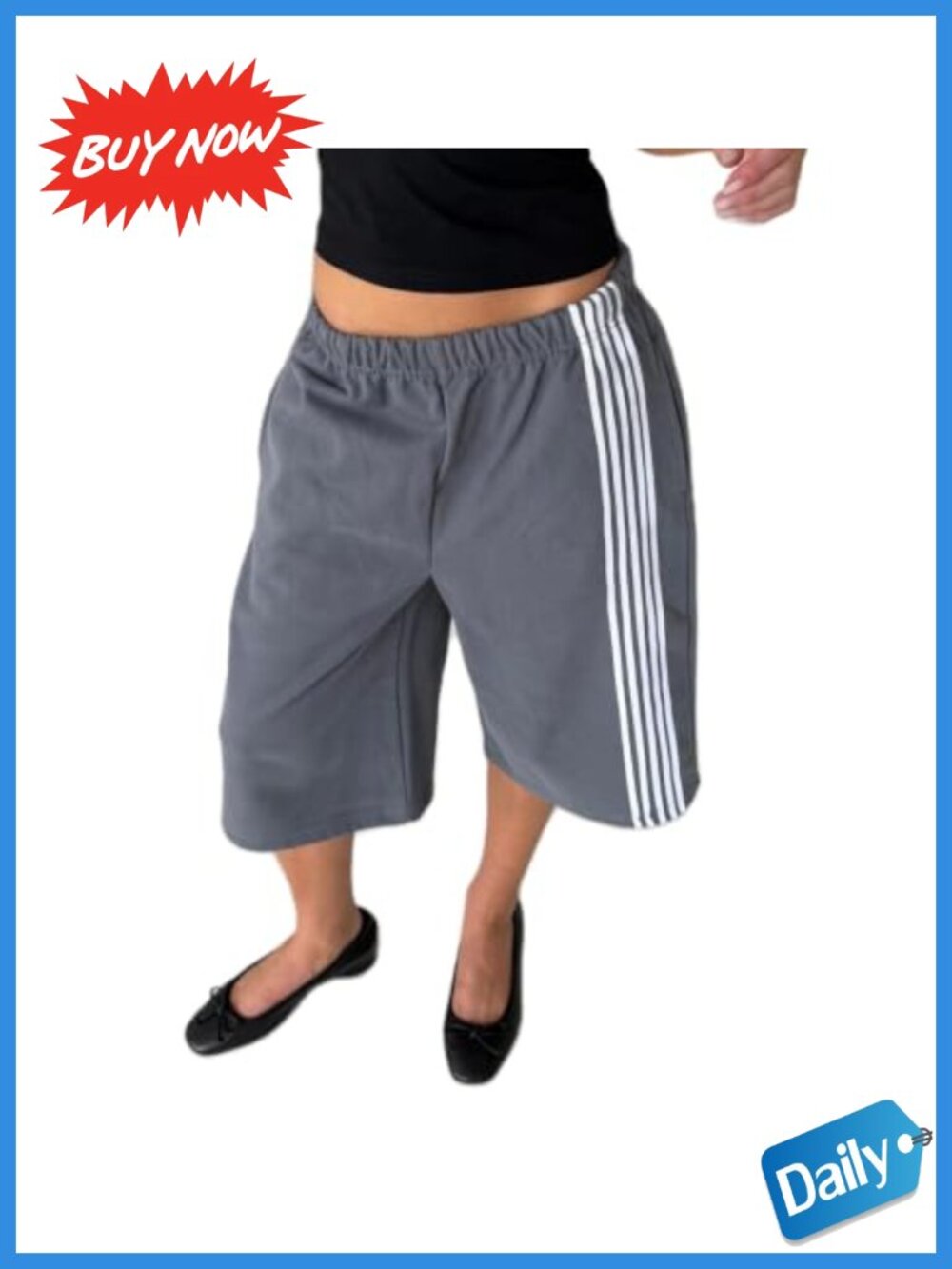 Women's Baggy Capri Sweatpants Side Stripe Wide Leg Pants with Pockets